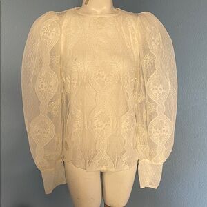 Anthropologie Ivory Lace Balloon Sleeve Blouse